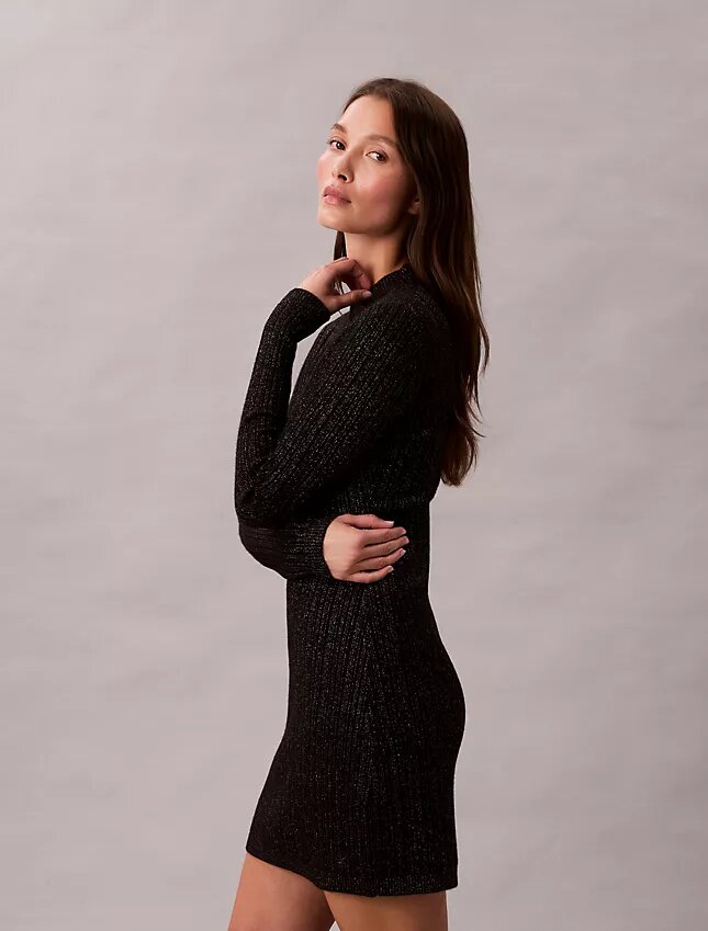 Mini-Strickkleid aus Lurex-Merinowollmischung Mini-Strickkleid aus Lurex-Merinowollmischung