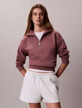 Monogram Fleece-Sweatshirt mit Viertelreißverschluss