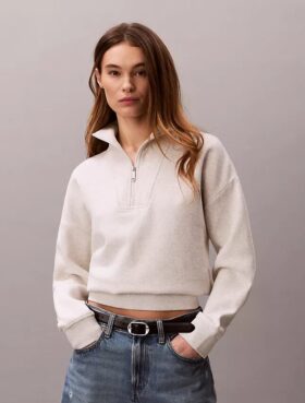 Monogram Fleece-Sweatshirt mit Viertelreißverschluss