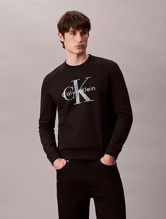 Monologo Fleece-Sweatshirt mit Rundhalsausschnitt Monologo Fleece-Sweatshirt mit Rundhalsausschnitt