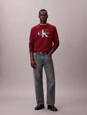 Monologo Fleece-Sweatshirt mit Rundhalsausschnitt