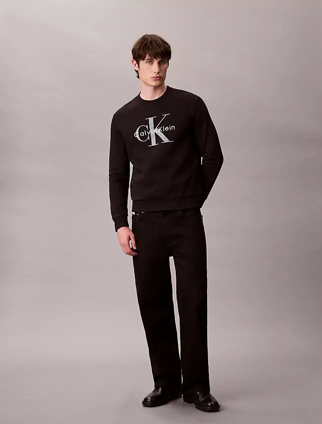 Monologo Fleece-Sweatshirt mit Rundhalsausschnitt Monologo Fleece-Sweatshirt mit Rundhalsausschnitt