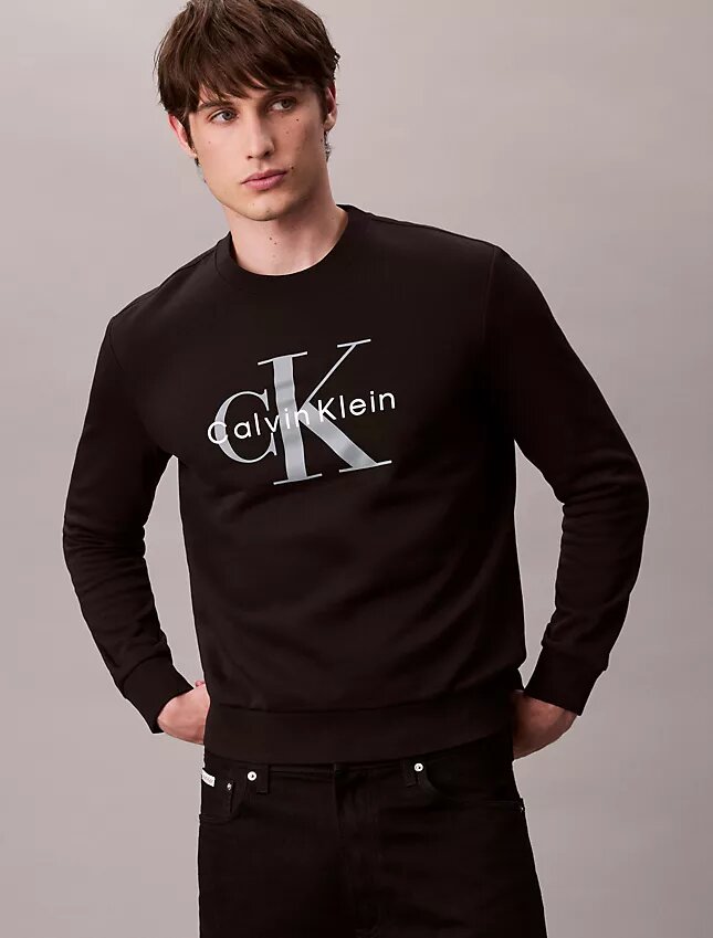 Monologo Fleece-Sweatshirt mit Rundhalsausschnitt Monologo Fleece-Sweatshirt mit Rundhalsausschnitt