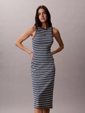 Monologo Midi-Kleid mit Rippenstreifen