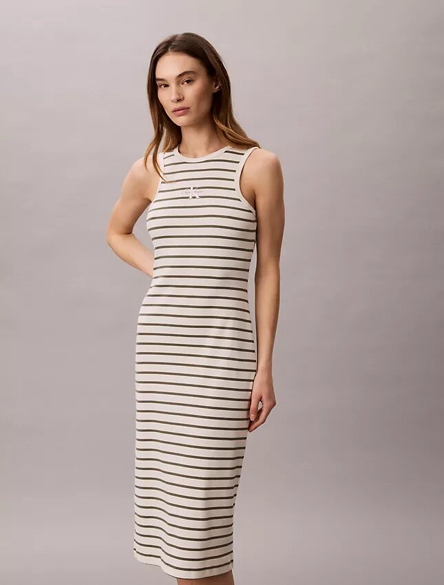 Monologo Midi-Kleid mit Rippenstreifen Monologo Midi-Kleid mit Rippenstreifen