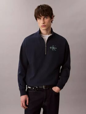 Monologo Premium-Frottee-Sweatshirt mit Viertelreißverschluss