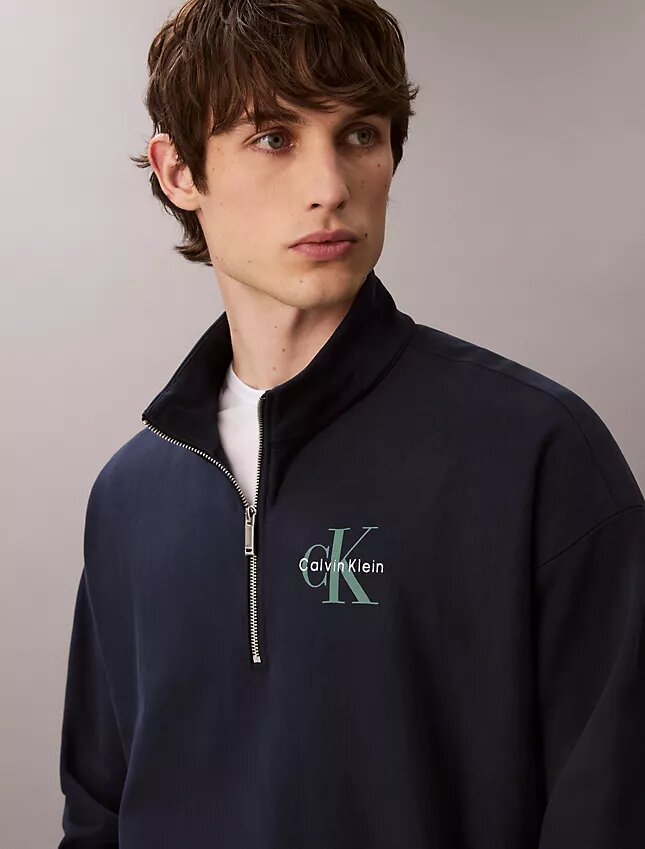 Monologo Premium-Frottee-Sweatshirt mit Viertelreißverschluss Monologo Premium-Frottee-Sweatshirt mit Viertelreißverschluss