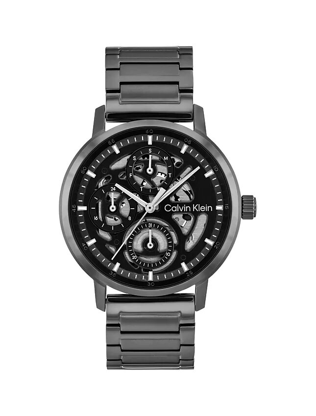 Multifunktionsuhr mit offenem Zifferblatt und Gliederarmband Multifunktionsuhr mit offenem Zifferblatt und Gliederarmband