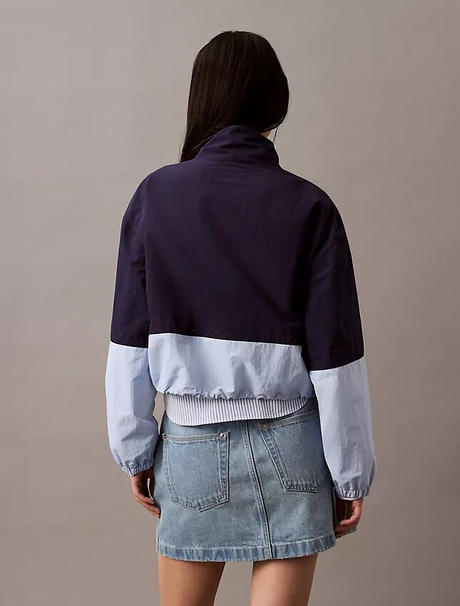 Nylon-Jacke mit Reißverschluss und Farbblock-Design Nylon-Jacke mit Reißverschluss und Farbblock-Design