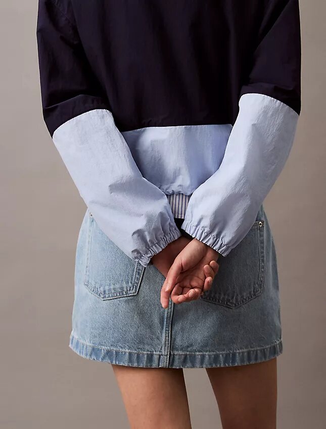 Nylon-Jacke mit Reißverschluss und Farbblock-Design Nylon-Jacke mit Reißverschluss und Farbblock-Design