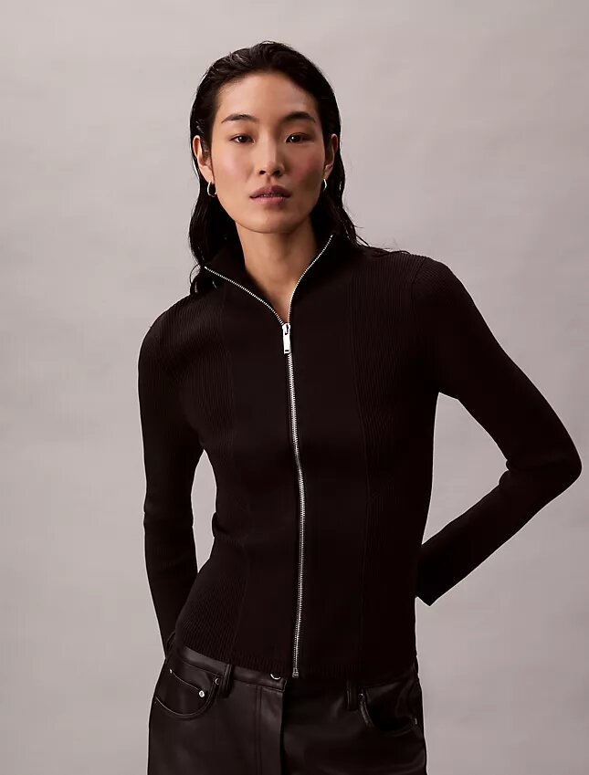 Nylon-Rippjacke mit Reißverschluss Nylon-Rippjacke mit Reißverschluss