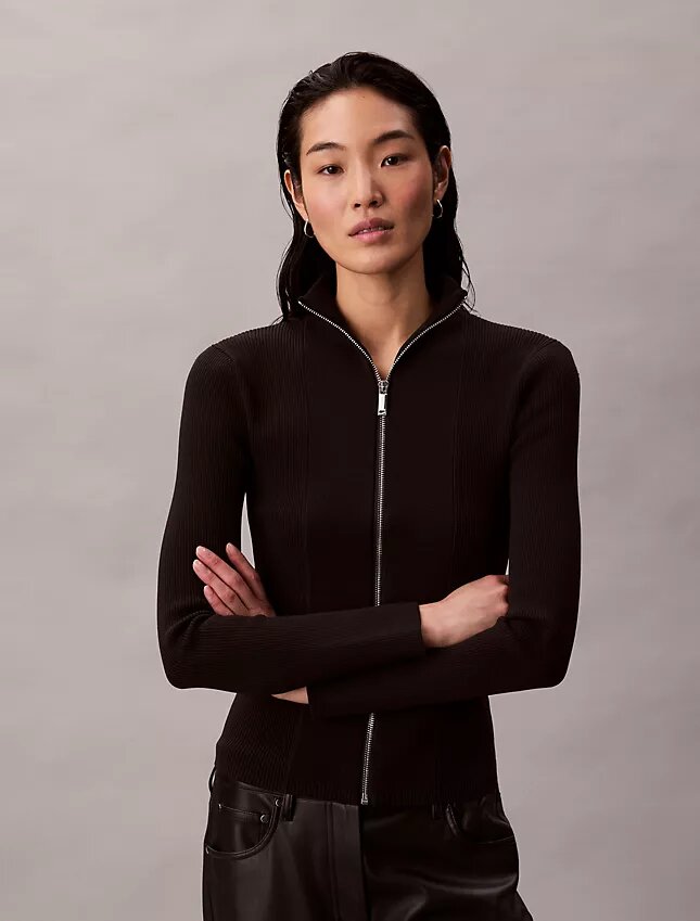 Nylon-Rippjacke mit Reißverschluss Nylon-Rippjacke mit Reißverschluss