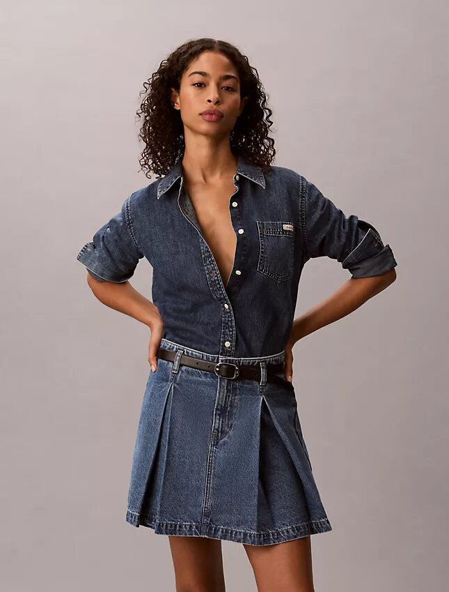 Plissierter Denim-Minirock Plissierter Denim-Minirock