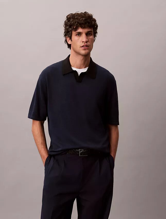 Polo-Pullover aus Leinenmischung Polo-Pullover aus Leinenmischung