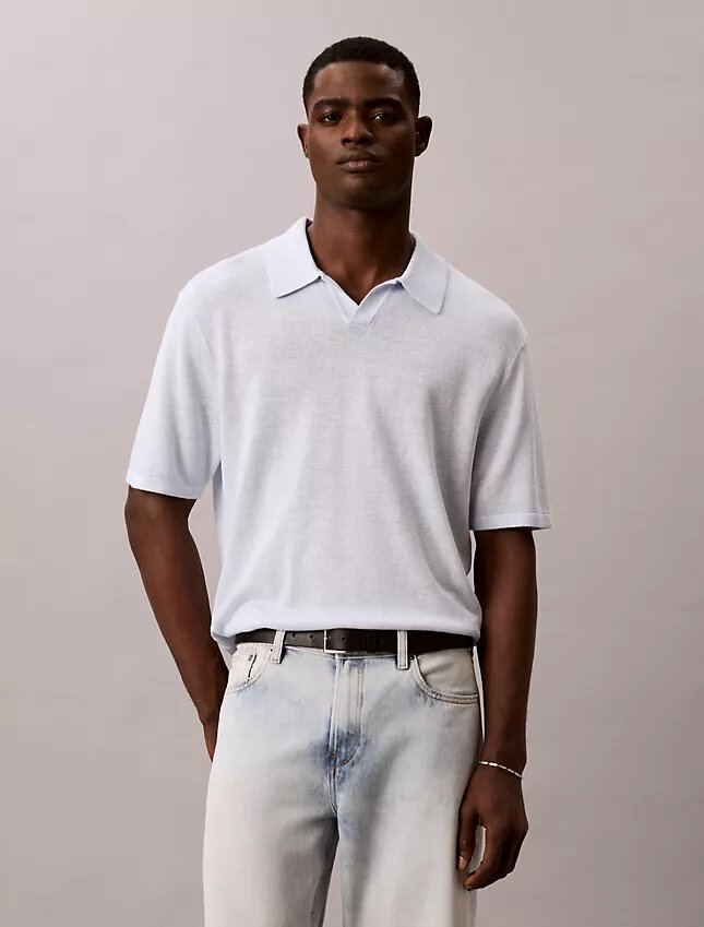 Polo-Pullover aus Leinenmischung Polo-Pullover aus Leinenmischung