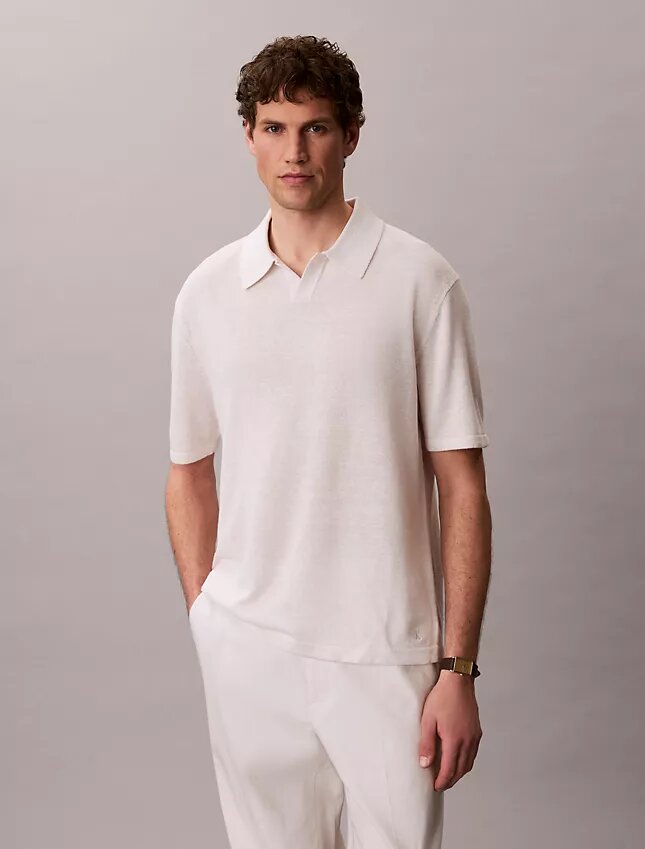 Polo-Pullover aus Leinenmischung Polo-Pullover aus Leinenmischung