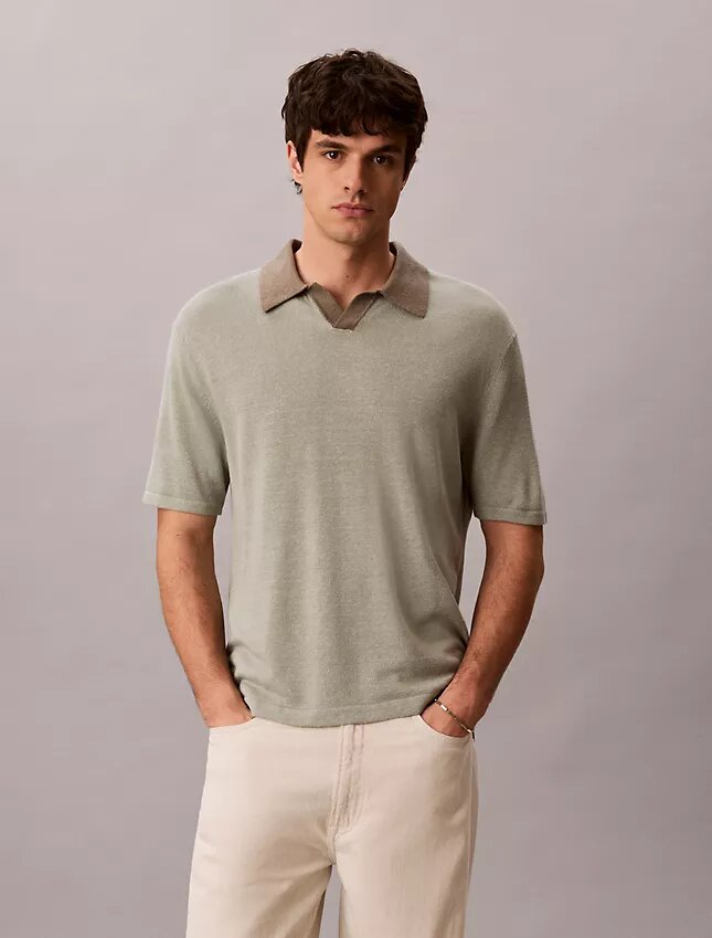 Polo-Pullover aus Leinenmischung Polo-Pullover aus Leinenmischung