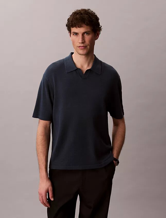 Polo-Pullover aus Leinenmischung Polo-Pullover aus Leinenmischung
