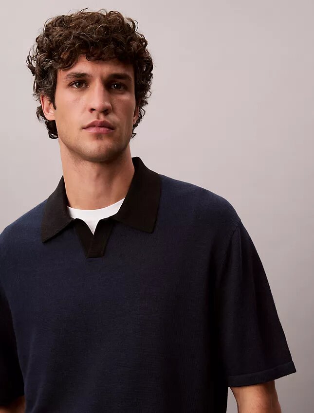 Polo-Pullover aus Leinenmischung Polo-Pullover aus Leinenmischung