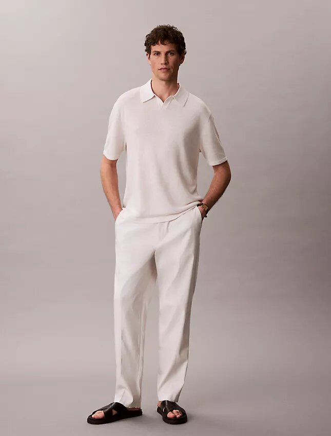 Polo-Pullover aus Leinenmischung Polo-Pullover aus Leinenmischung