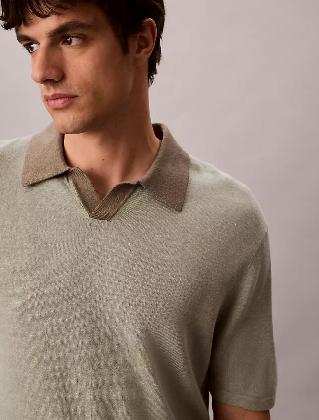 Polo-Pullover aus Leinenmischung Polo-Pullover aus Leinenmischung