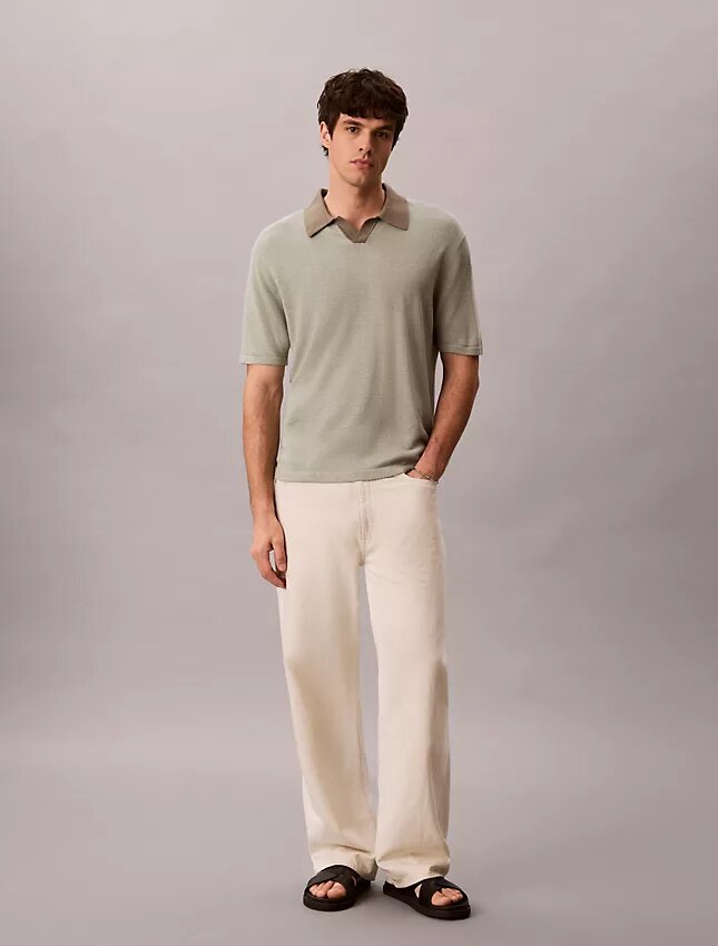 Polo-Pullover aus Leinenmischung Polo-Pullover aus Leinenmischung
