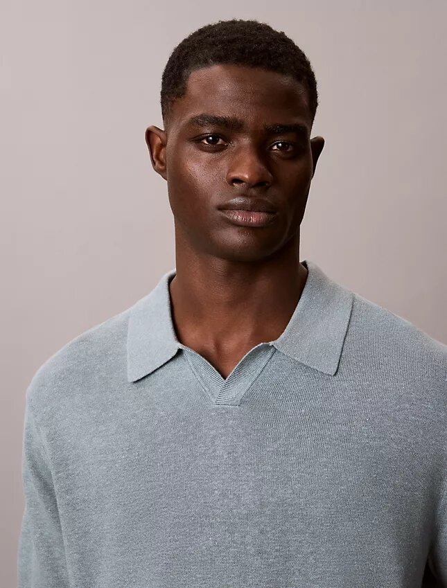 Polo-Pullover aus Leinenmischung Polo-Pullover aus Leinenmischung