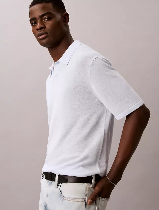 Polo-Pullover aus Leinenmischung Polo-Pullover aus Leinenmischung