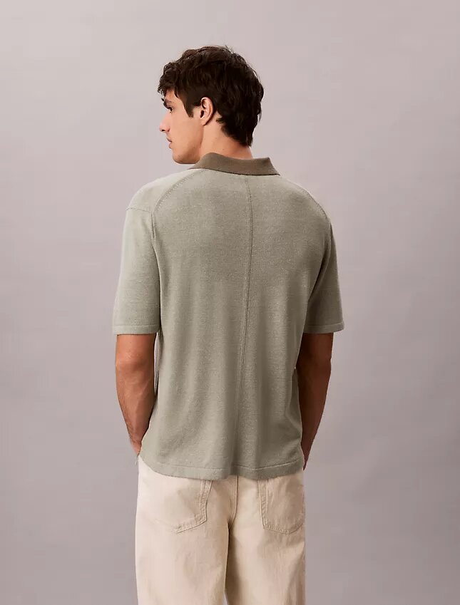 Polo-Pullover aus Leinenmischung Polo-Pullover aus Leinenmischung