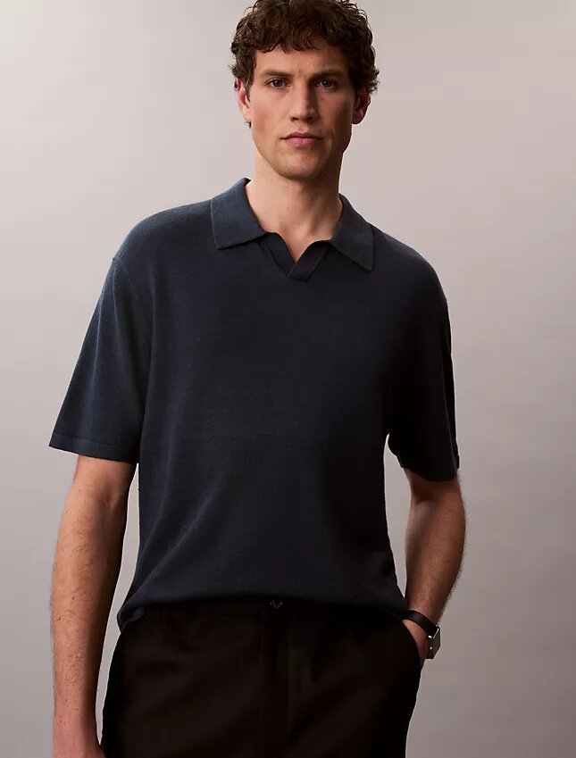 Polo-Pullover aus Leinenmischung Polo-Pullover aus Leinenmischung