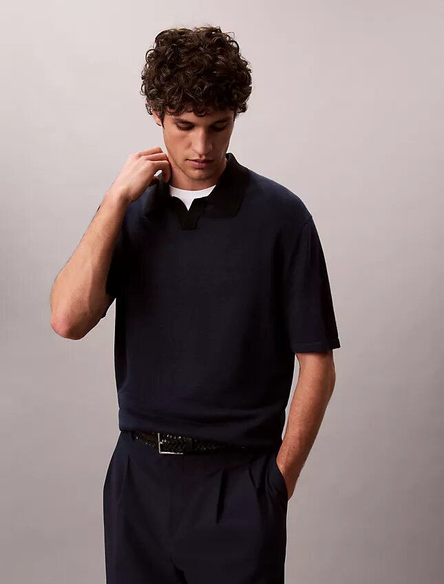 Polo-Pullover aus Leinenmischung Polo-Pullover aus Leinenmischung