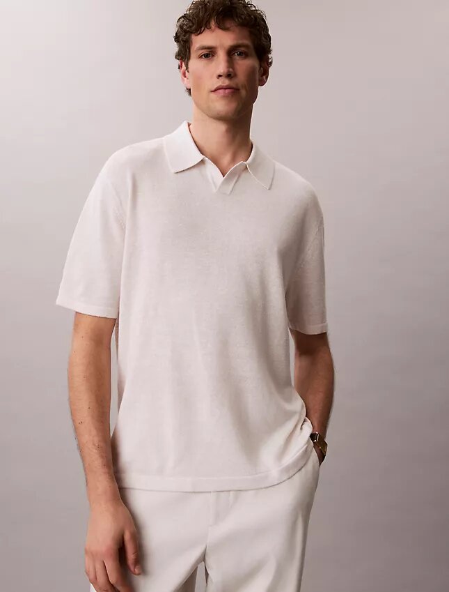 Polo-Pullover aus Leinenmischung Polo-Pullover aus Leinenmischung