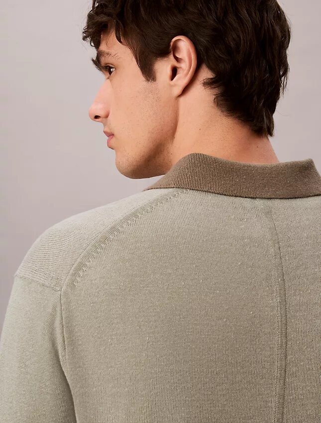Polo-Pullover aus Leinenmischung Polo-Pullover aus Leinenmischung