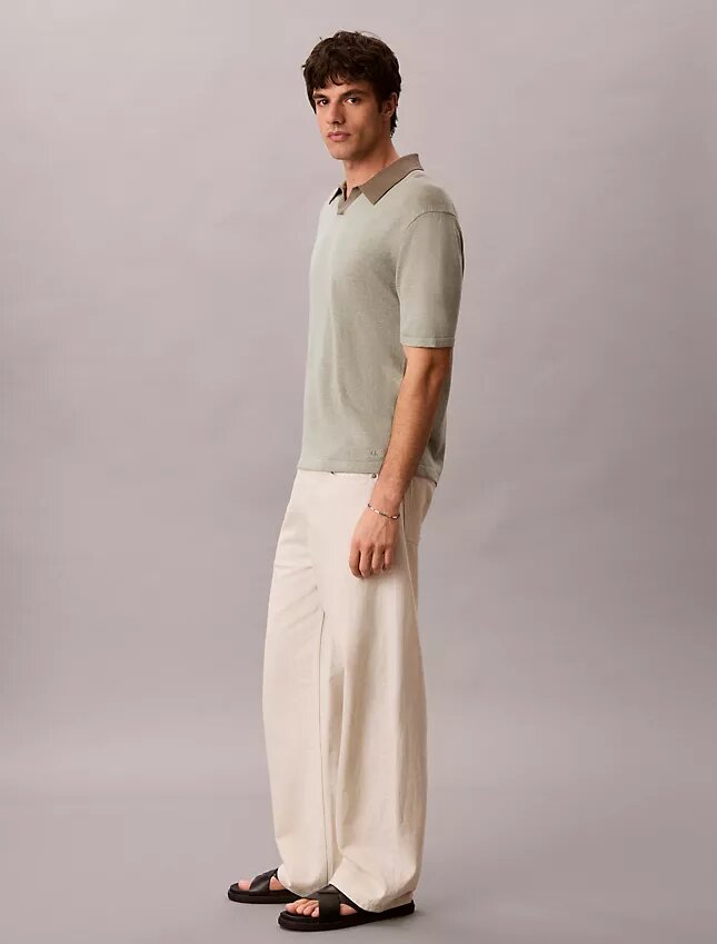 Polo-Pullover aus Leinenmischung Polo-Pullover aus Leinenmischung