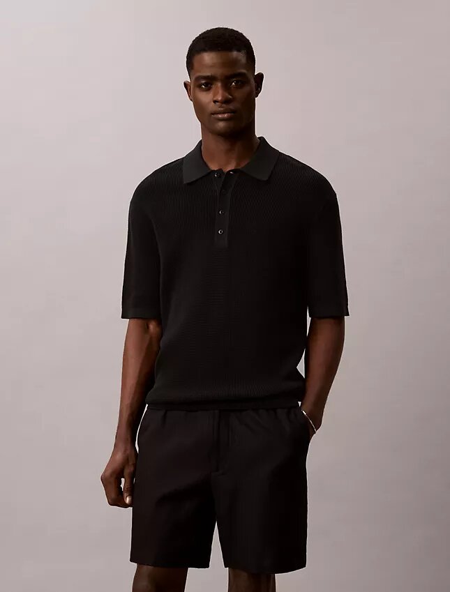 Polo-Pullover aus Waffelpiqué Polo-Pullover aus Waffelpiqué