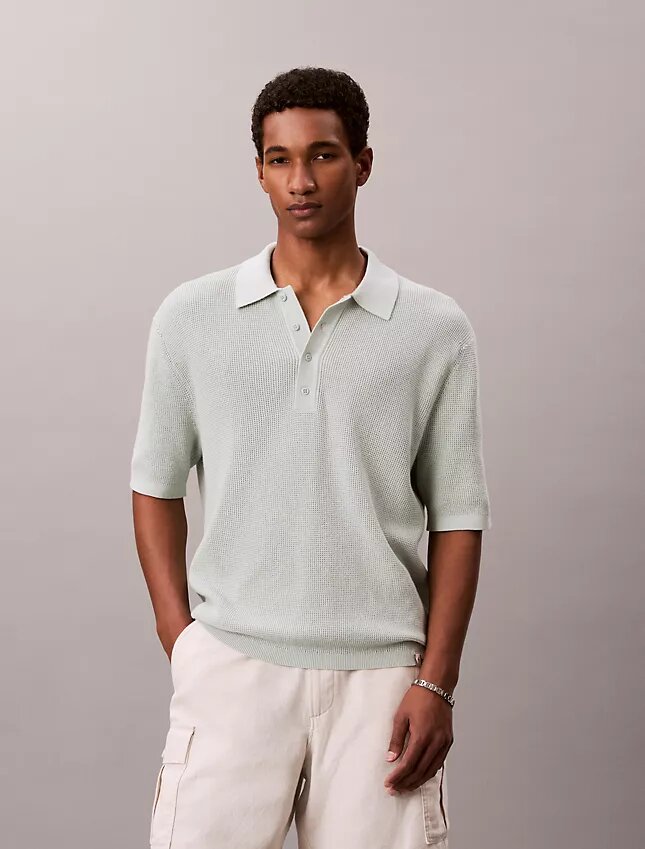 Polo-Pullover aus Waffelpiqué Polo-Pullover aus Waffelpiqué