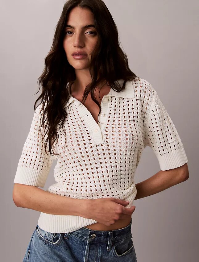 Polo-Shirt aus offenem Strick Polo-Shirt aus offenem Strick