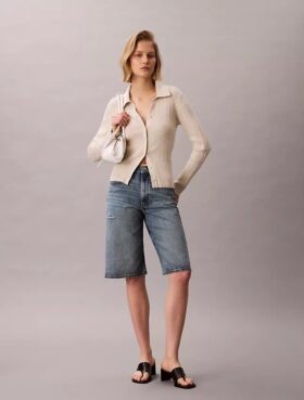 Polo-Strickjacke aus glatter Baumwollrippe