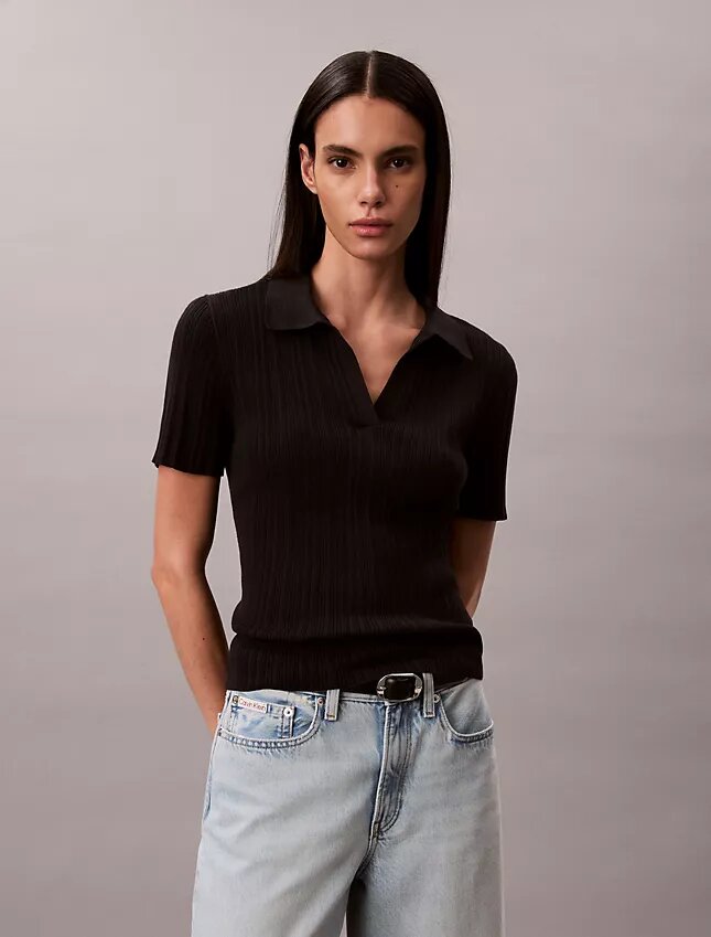 Polo-T-Shirt aus glatter Baumwollrippe Polo-T-Shirt aus glatter Baumwollrippe