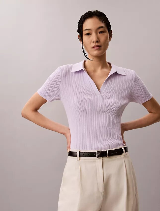 Polo-T-Shirt aus glatter Baumwollrippe Polo-T-Shirt aus glatter Baumwollrippe
