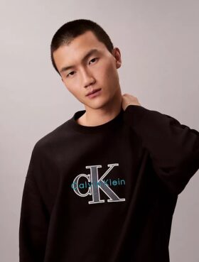 Premium-Frottee-Sweatshirt „Monologo“ in lockerer Passform