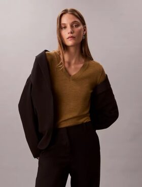 Pullover aus Merinowolle mit V-Ausschnitt