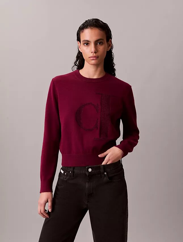 Pullover mit Monogram aus glatter Baumwollchenille Pullover mit Monogram aus glatter Baumwollchenille