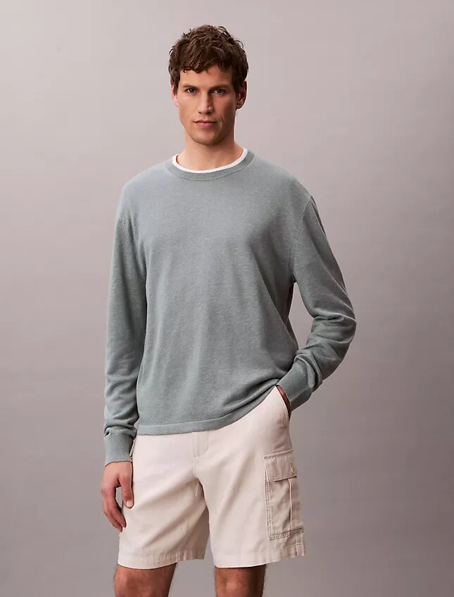 Pullover mit Rundhalsausschnitt aus Leinenmischung Pullover mit Rundhalsausschnitt aus Leinenmischung