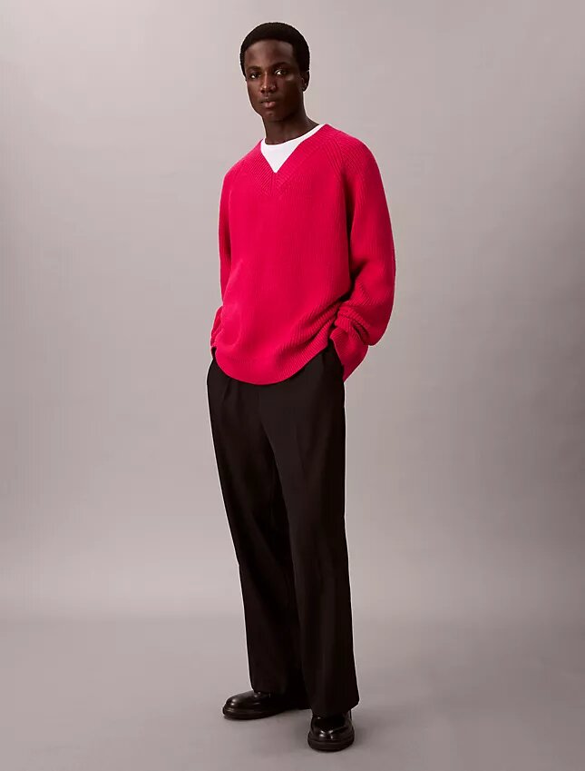 Pullover mit V-Ausschnitt aus Merinowollmischung Pullover mit V-Ausschnitt aus Merinowollmischung