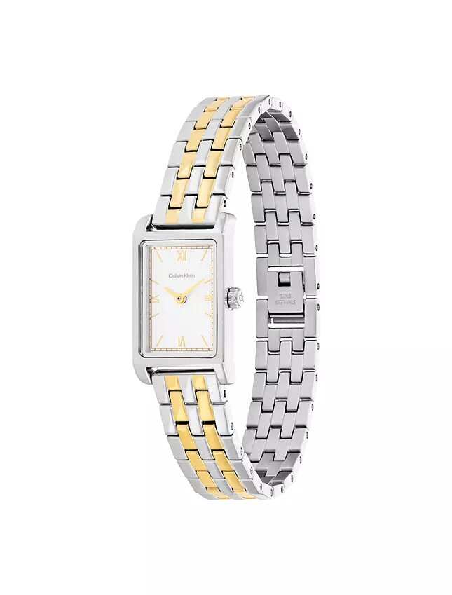 Rechteckige Zifferblatt-Armbanduhr mit Gliederarmband Rechteckige Zifferblatt-Armbanduhr mit Gliederarmband