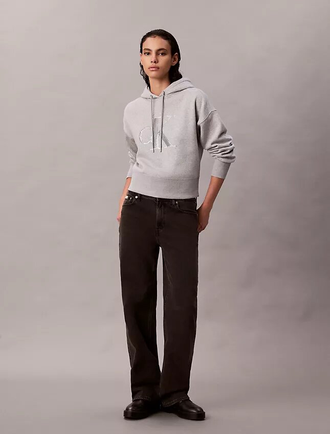 Relaxed-Hoodie mit Pailletten-Monogramm aus Fleece Relaxed-Hoodie mit Pailletten-Monogramm aus Fleece