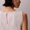 Ärmelloses Kleid aus Leinenmischung mit V-Ausschnitt und Gürtel Ärmelloses Kleid aus Leinenmischung mit V-Ausschnitt und Gürtel