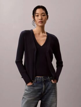 Set aus Baumwoll-Ripp-Strickjacke und Tanktop