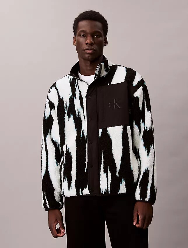 Sherpa-Jacke mit Print und lockerem Stehkragen Sherpa-Jacke mit Print und lockerem Stehkragen